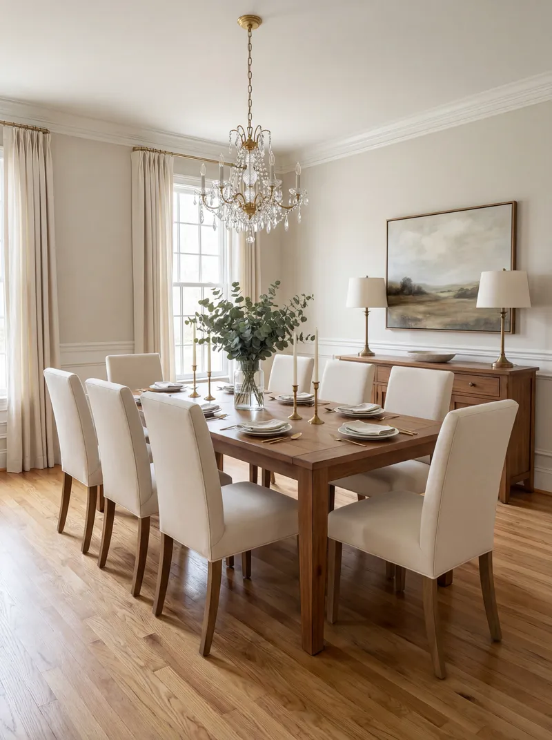 Virtually staged dining room with modern table setting