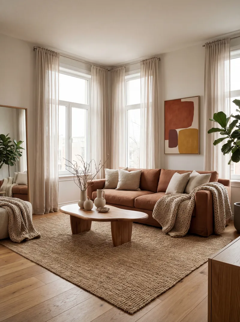 Virtually staged living room with modern decor